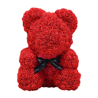 Medvedík z ruží 25 cm - červený - MN9402