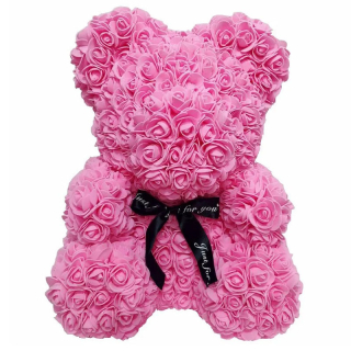 Medvedík z ruží 25 cm - ružový - MN9404