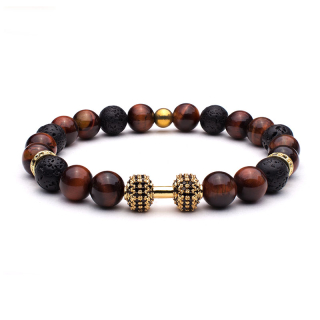 Minerálny náramok FITNESS MEN z tigrieho oka a lávových kameňov MN1145