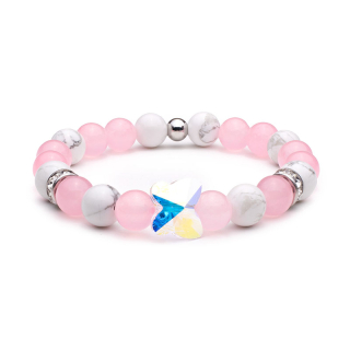 Minerálny náramok MOTÝĽ Swarovski z howlitu a jadeitu MN1136