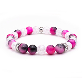 Minerálny náramok RADOSŤ a ROZHODNOSŤ z praskaného krištáľu a fuchsia jadeitu MN1142