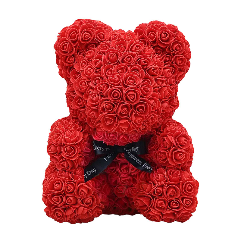 Medvedík z ruží 25 cm - červený - v darčekovom balení - MN9401