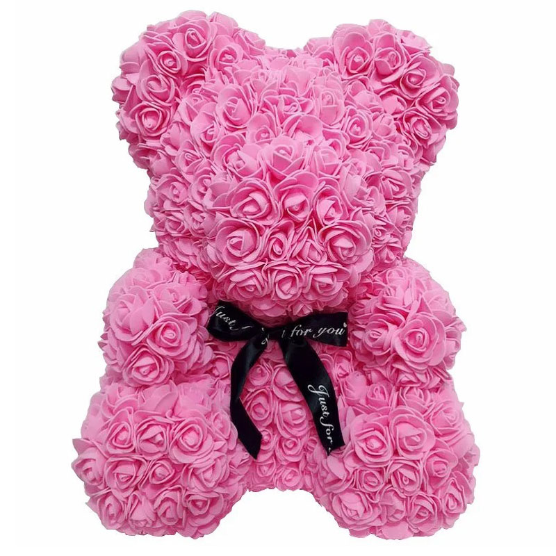 Medvedík z ruží 25 cm - ružový - MN9404